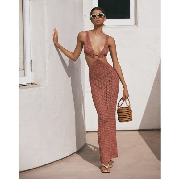 Cult Gaia Tyra Crotchet Cut Out Knit Maxi Dress Coverup Jaipur - Picture 1 of 5